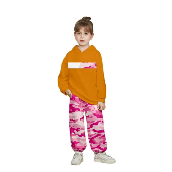 DHFJKG Boys Girls Outfits Sets Winter Camo Print Hooded Sweatshirt And Camo Pants Loose Fit Casual Playwear For Toddler Kids Youth Long Sleeve Round Neck Leisure Suit