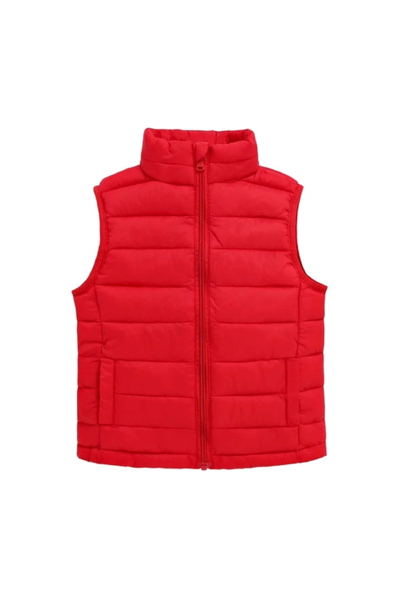 Boys Girls Quilted Padded Vest Lightweight Insulated Sleeveless Stand Collar Outerwear Solid Color Zipper Jacket For Kids Youth Comfort Vests