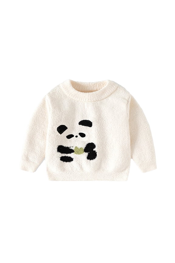 Boys Girls Soft Knitted Sweater Cute Panda Print Crewneck Long Sleeve Top Warm Casual Pullover For Kids Toddler Children Classic Jumper Tops