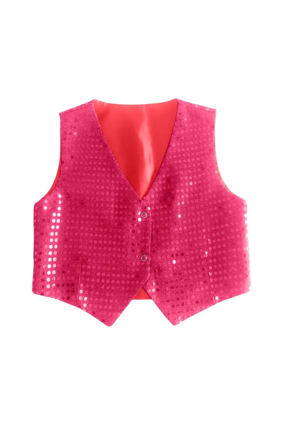 Boys Girls Sparkly Sequins Vest Sleeveless V Neck Crop Top Performance Stage Dance Shows Party Events Hip Hop Jazz Dancewear For Kids Versatile Tops