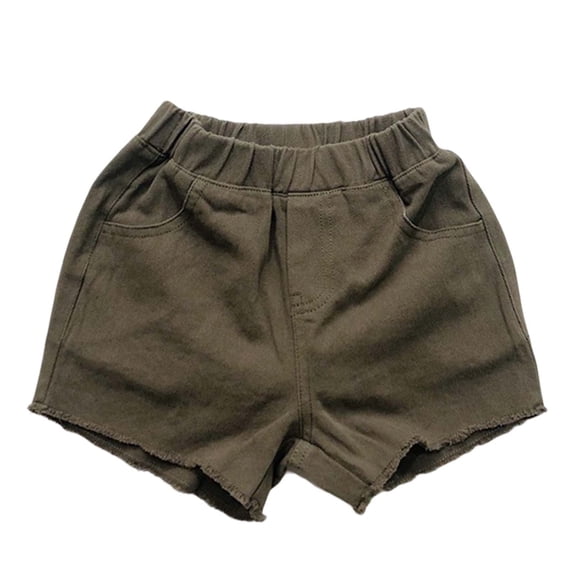 DHFJKG Boys Girls Summer Casual Shorts Kids Lightweight Row Hem Elastic Waist Loose Fit Solid Color Beach Shorts Unisex 1-7Y Comfortable Bottoms