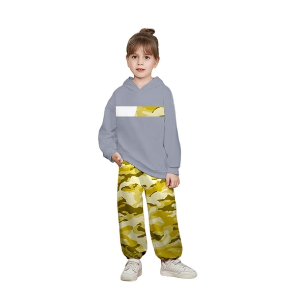 DHFJKG Boys Girls Sweatsuits 2 Piece Tracksuits Winter Camo Print Loose Fit Hooded Sweatshirt And Camo Ankle-Tied Pants For Toddler Kids Cozy Outfits