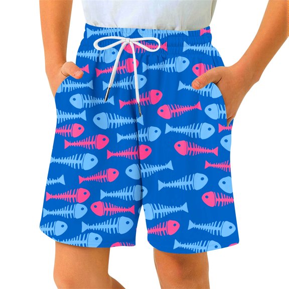 DHFJKG Boys Summer Shorts For Kids Casual Outdoor Play Fishbone Print Breathable Lightweight Stretchy Soft Running Shorts 2-14Y Comfortable Bottoms