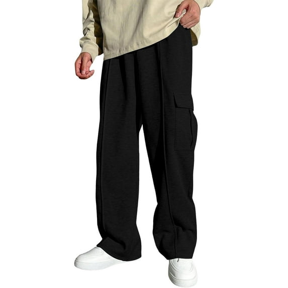 DHFJKG Boys Wide Leg Sweatpants Athletic Baggy Pants Solid Color Elastic Waist Cargo Pants Joggers For Kids 5-16 Years Old Leisure Trousers