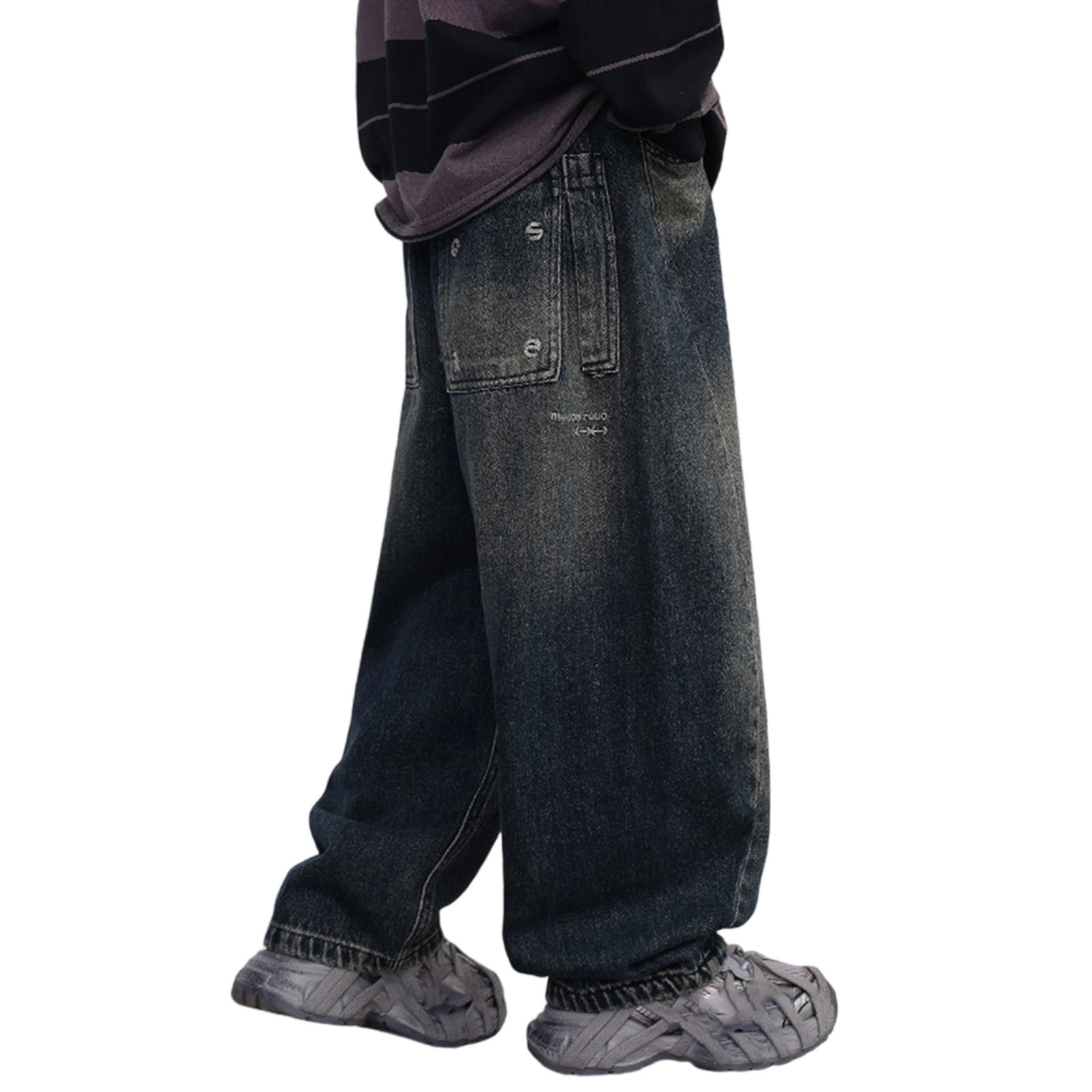 Boys Winter Jeans Loose Fit Wide Leg Distressed Washed Casual Denim Pants With Pockets For Toddler Big Kids 4-15 Years Old Leisure Trousers