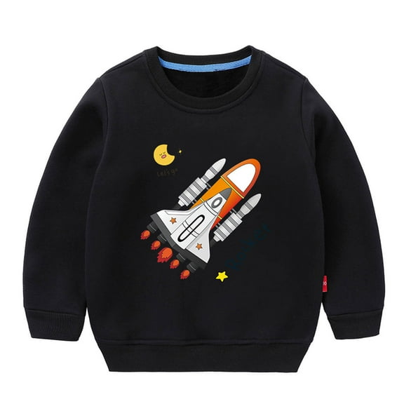 DHFJKG Boys Winter Sweatshirts Warm Kids Cartoon Rocket Printed Pullover Casual Tops Soft Comfortable Outerwear For Toddler To Youth Long Sleeve Round Neck Stylish Tops