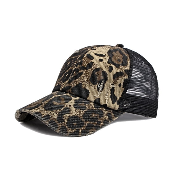 DHFJKG Breathable Mesh Baseball Cap For Women Adjustable Leopard Printed Hat Daily Vacation Headwear