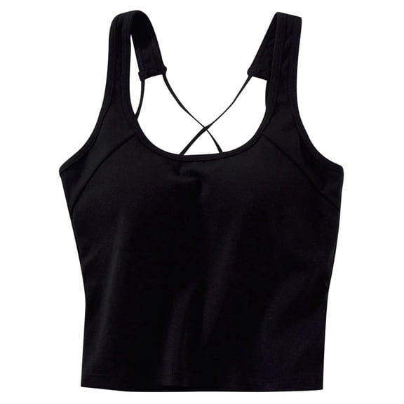 DHFJKG Camisole Crop Tops For Women With Built In Bra Slim Fit Solid Color Base Layer Cami Shirts Sleeveless Scoop Neck Workout Trendy Top