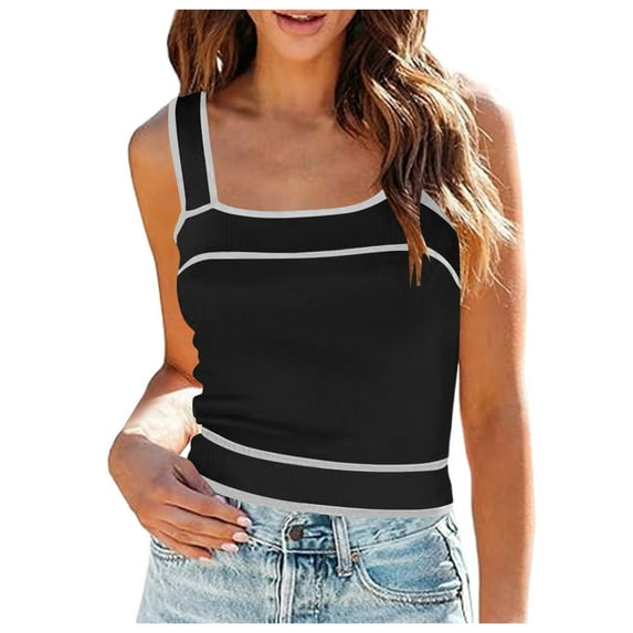 DHFJKG Camisole For Women Knit Crop Tank Top Square Neck Sleeveless Summer Basic Cami Shirts Casual Base Layer Comfortable Tops