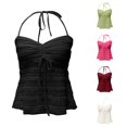 thumbnail image 1 of DHFJKG Camisole Tops For Women Halter Backless Bow Lace Trim Summer Cropped Tank Top Slim Fit Sweetheart Neck Cami Shirt, 1 of 6
