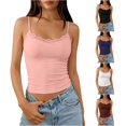 thumbnail image 1 of DHFJKG Camisole Tops For Women Lace Trim Tank Top With Built In Bra Spaghetti Strap Crop Cami Shirt Summer Going Out Clothes, 1 of 4