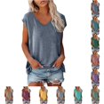 thumbnail image 1 of DHFJKG Cap Sleeve T Shirts For Women Casual Summer V Neck Loose Fit Solid Color Basic Tees Tops, 1 of 9