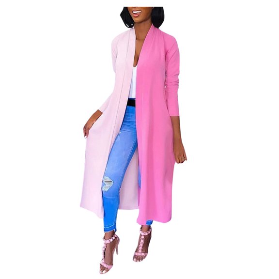 DHFJKG Cardigan For Women Color Block Open Front Long Sleeve Loose Fit Mid-Calf Jackets Soft Outerwear