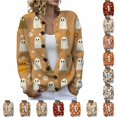 thumbnail image 1 of DHFJKG Cardigan Sweaters For Women Halloween Pumpkin Ghost Outerwear Tops Button Down Knit Sweater, 1 of 5