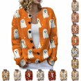 thumbnail image 1 of DHFJKG Cardigan Sweaters For Women Halloween Pumpkin Ghost Outerwear Tops Button Down Knit Sweater, 1 of 5
