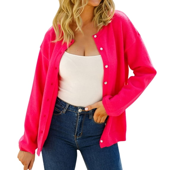 DHFJKG Cardigan Sweaters For Women Knitted Round Neck Long Sleeve Button Down Shirts Blouse Sweater Casual Fall Spring Lightweight Trendy Outerwear
