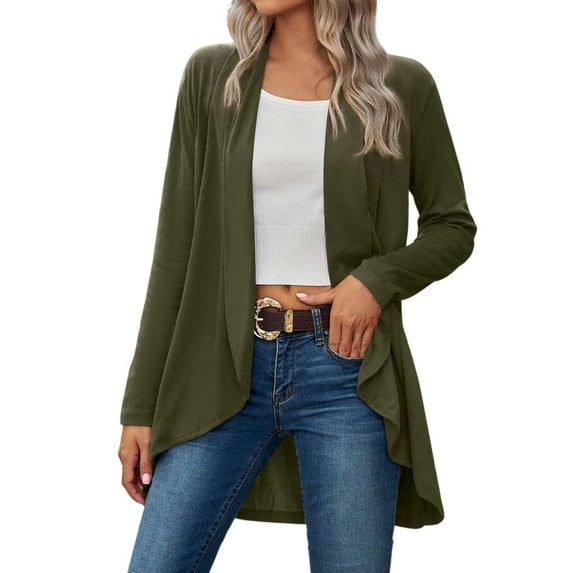DHFJKG Cardigan Sweaters For Women Knitted Solid Color Long Sleeve Loose Fit Open Front High-Low Jackets Lightweight Soft Outerwear