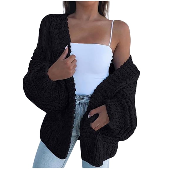 DHFJKG Cardigan Sweaters For Women Knitted Solid Color Long Sleeve Loose Fit Open Front Jackets Autumn Spring Comfort Outerwear