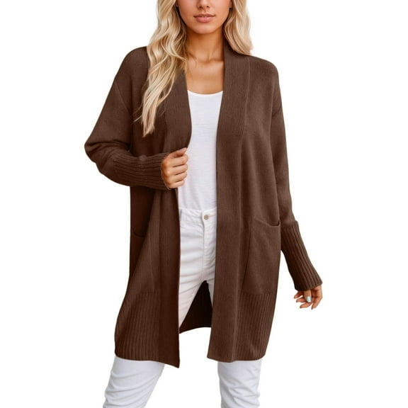 DHFJKG Cardigan Sweaters For Women Mediun Length Loose Fit Solid Color Long Sleeve Open Front Knitwear Jacket Winter Comfort Outerwear