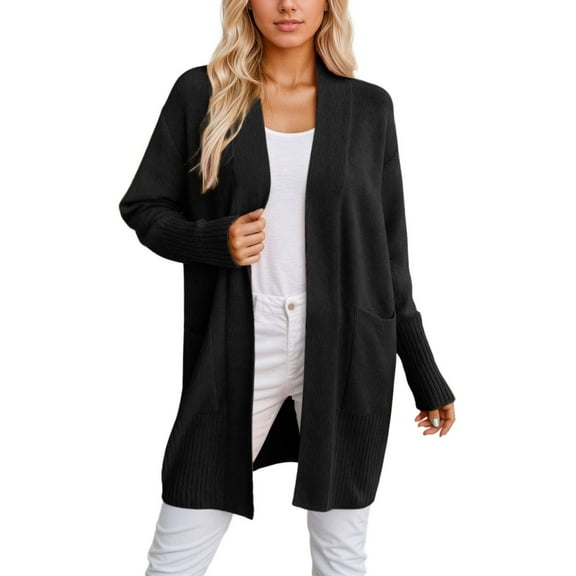 DHFJKG Cardigan Sweaters For Women Mediun Length Loose Fit Solid Color Long Sleeve Open Front Knitwear Jacket Winter Versatile Outerwear