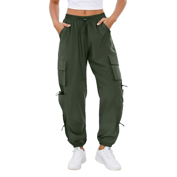 DHFJKG Cargo Baggy Pants For Women With Multiple Pockets Drawstring Elastic Waist Loose Fit Joggers Ankle-Tied Sweatpants Street Style Cozy Trousers