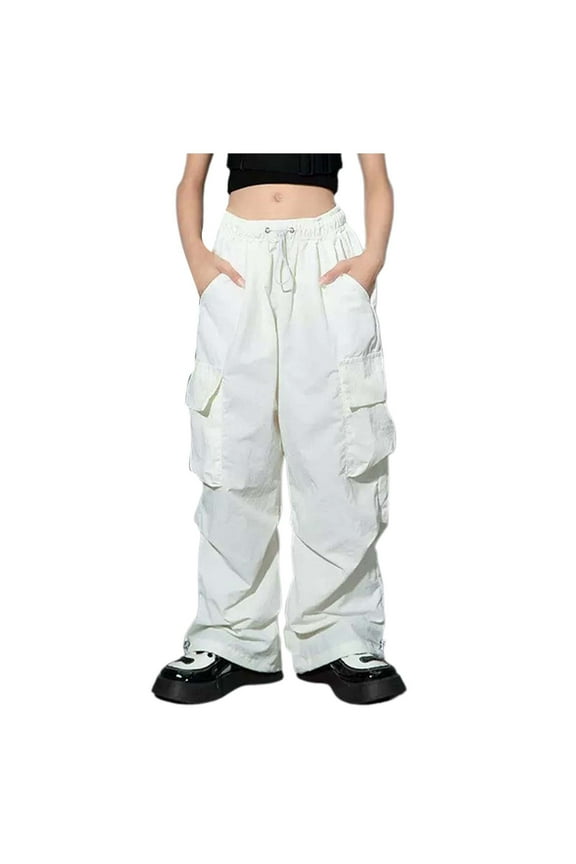 Cargo Pants For Girls Casual Solid Color Empire Waist Drawstring Loose Fit Pockets Elastic Waist Cargo Sweatpants Cozy Pants