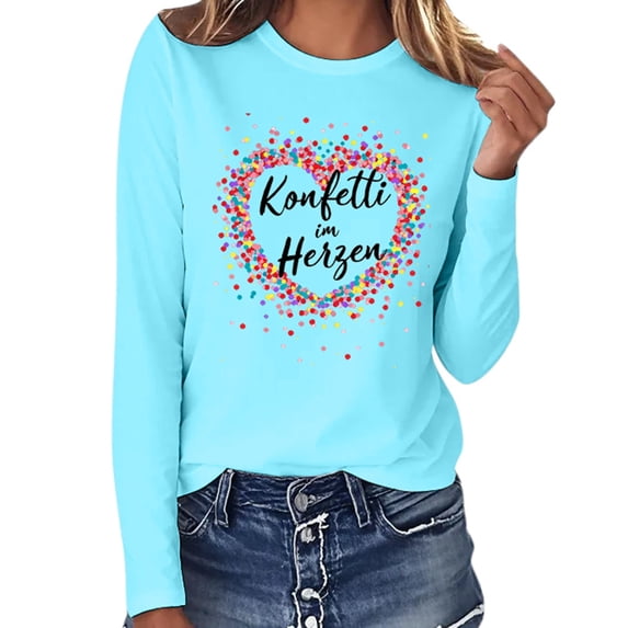 DHFJKG Carnival Graphic Print T Shirts Women Long Sleeve Crewneck Casual Tee Everyday Wear Loose Fit Pullover Tunic Cozy Tops