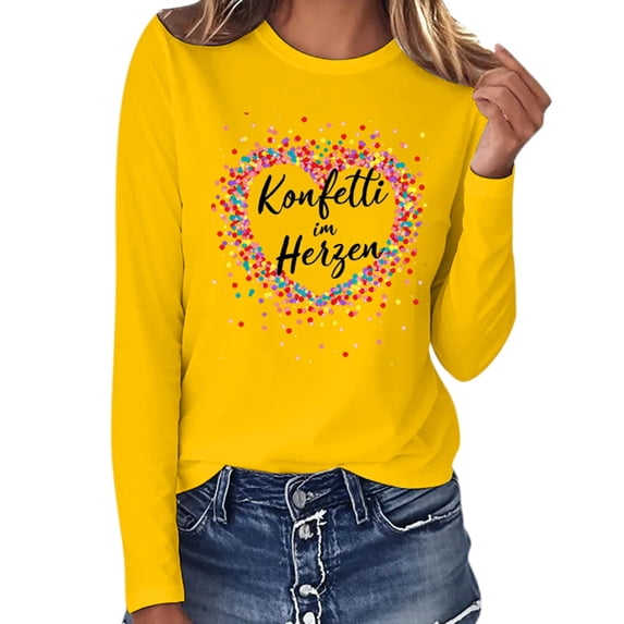 DHFJKG Carnival Graphic Print T Shirts Women Long Sleeve Crewneck Casual Tee Everyday Wear Loose Fit Pullover Tunic Stylish Tops
