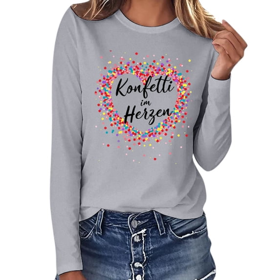DHFJKG Carnival Graphic Print T Shirts Women Long Sleeve Crewneck Casual Tee Everyday Wear Loose Fit Pullover Tunic Stylish Tops