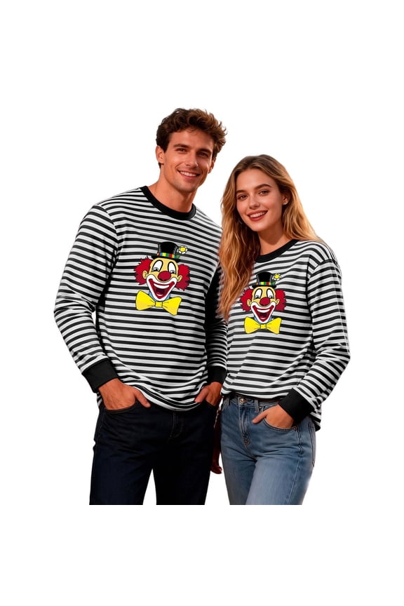 Carnival Long Sleeve Shirts For Women Men Clown Striped Printed T Shirt Comfortable Crewneck Casual Top Festival Daily Wear Versatile Tops
