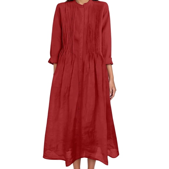 DHFJKG Casual Button Down Shirt Dress Women Long Sleeve Loose Fit Comfortable Tunic Solid Color Long Dress Stylish Dresses