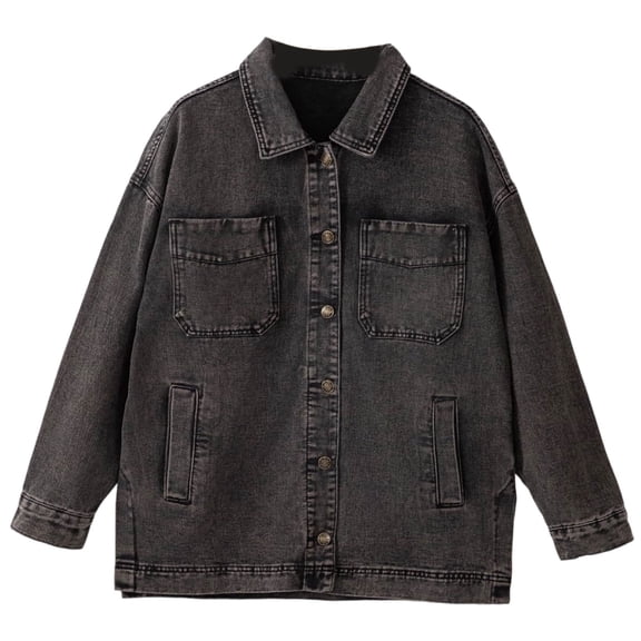 DHFJKG Casual Denim Jacket Solid Color Unisex Fall Long Sleeve Turndown Collar Button Front Pocket Outerwear Coat For Daily Streetwear Leisure Coat