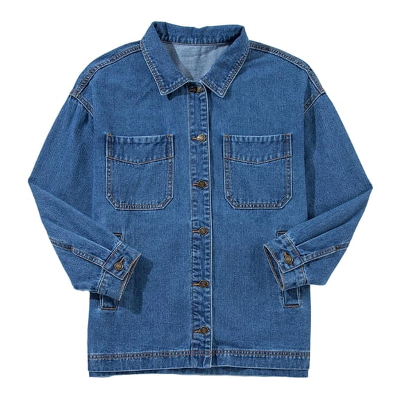 DHFJKG Casual Denim Jacket Solid Color Unisex Fall Long Sleeve Turndown Collar Button Front Pocket Outerwear Coat For Daily Streetwear Stylish Coat