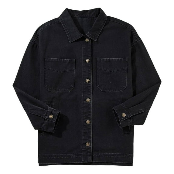 DHFJKG Casual Denim Jacket Solid Color Unisex Fall Long Sleeve Turndown Collar Button Front Pocket Outerwear Coat For Daily Streetwear Versatile Coat