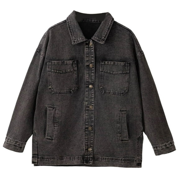 DHFJKG Casual Denim Jacket Solid Color Unisex Fall Long Sleeve Turndown Collar Button Front Pocket Outerwear Coat For Daily Streetwear Versatile Coat