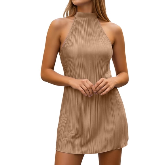 DHFJKG Casual Halter Dresses For Women Wedding Guest Dress Textured Sleeveless Off The Shoulder Mini Dress Summer Soft Dresses
