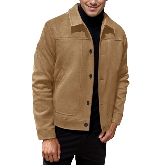 DHFJKG Casual Jacket For Men Solid Color Long Sleeve Turndown Collar Button Up Jackets Autumn Winter Classic Outerwear