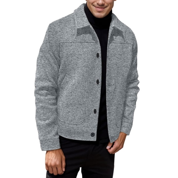 DHFJKG Casual Jacket For Men Solid Color Long Sleeve Turndown Collar Button Up Jackets Autumn Winter Classic Outerwear