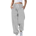 thumbnail image 1 of DHFJKG Casual Joggers Sweatpants Womens Solid Color Ribbed High Rise Loose Fit Elastic Drawstring Ankle-Tied Pants Sportswear Comfort Trousers, 1 of 6