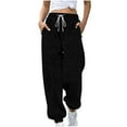 thumbnail image 1 of DHFJKG Casual Joggers Sweatpants Womens Solid Color Ribbed High Rise Loose Fit Elastic Drawstring Ankle-Tied Pants Sportswear Versatile Trousers, 1 of 6