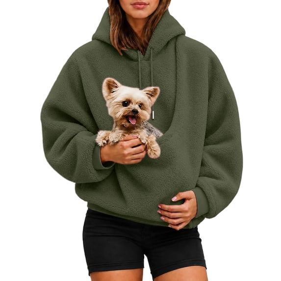 DHFJKG Cat Dog Pouch Hoodies For Women Fuzzy Sweatshirt Pet Holder Kangaroo Pocket Carries Pullover