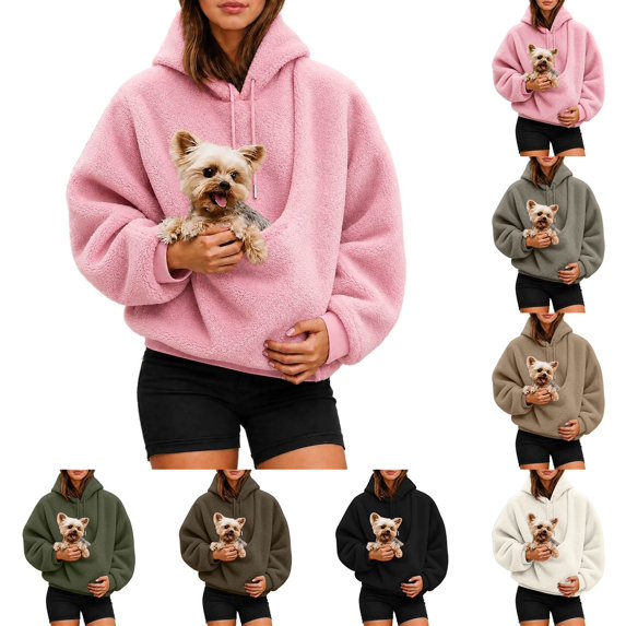 DHFJKG Cat Dog Pouch Hoodies For Women Fuzzy Sweatshirt Pet Holder Kangaroo Pocket Carries Pullover