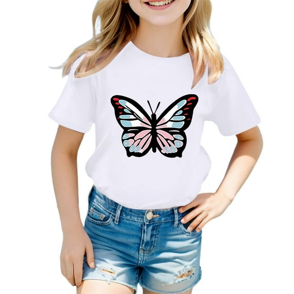 DHFJKG Child Kids T-Shirts Girls Cute Graphic Print O-Neck Short Sleeve Tee Summer Casual T Shirt Tops Toddler Daily Wear 9-10 Years