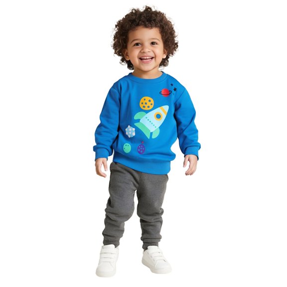 DHFJKG Child Toddler Boys Pullover Long Sleeve Casual Cute Cartoon Rocket Printed Comfortable Sweatshirts Oversized Sweatshirt For Kids 5-6 Years