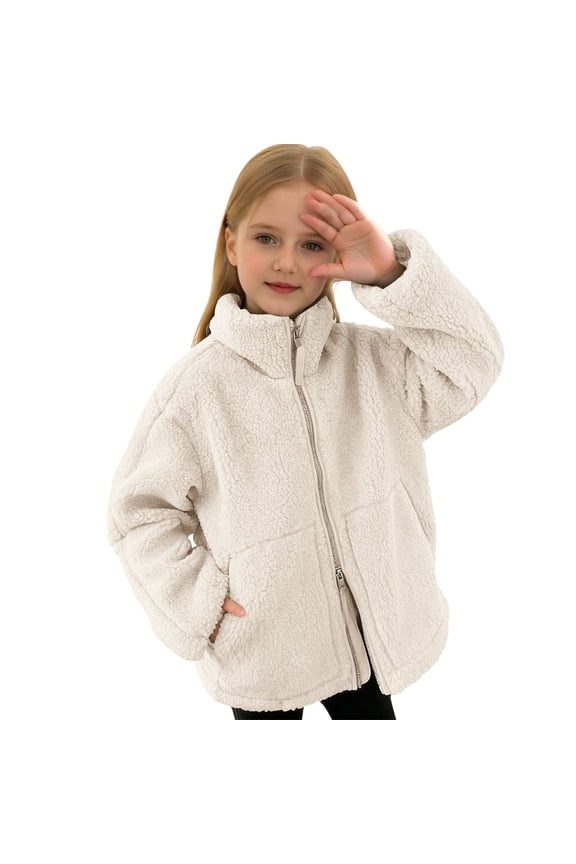 Children's Teddy Jacket Kids Fuzzy Thick Warm Solid Color Two-Way Zipper Jackets With Pockets Winter Plush Coat For Boys Girls Cozy Outwear