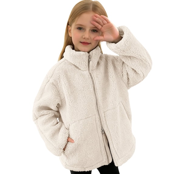 DHFJKG Children's Teddy Jacket Kids Fuzzy Thick Warm Solid Color Two-Way Zipper Jackets With Pockets Winter Plush Coat For Boys Girls Cozy Outwear