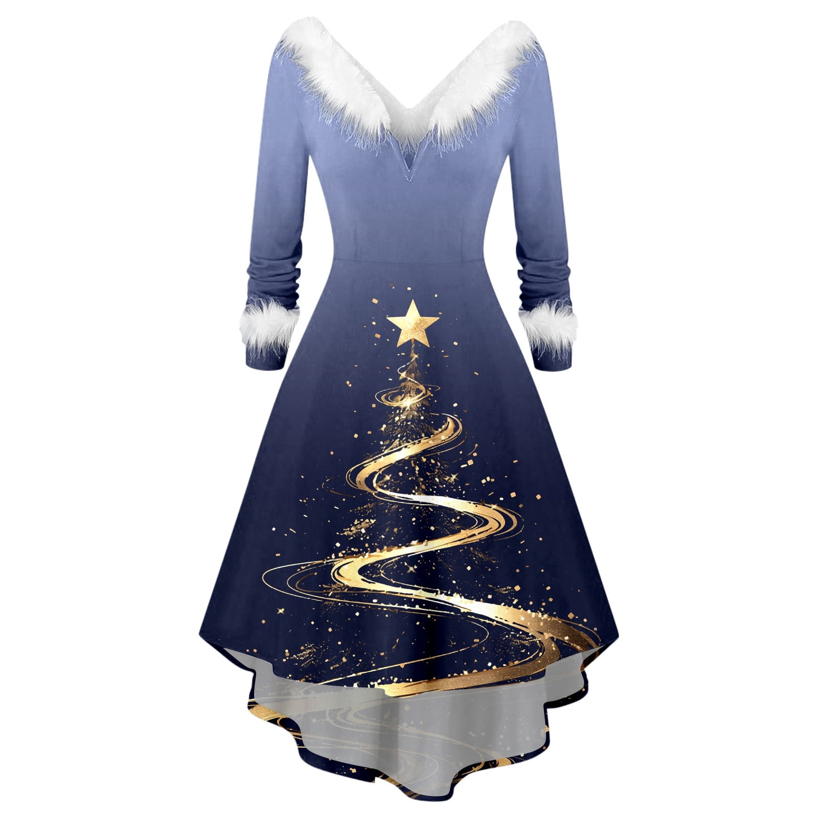 DHFJKG Christmas Dresses For Women Xmas Fuzzy Trim Deep V Neck Long — free download