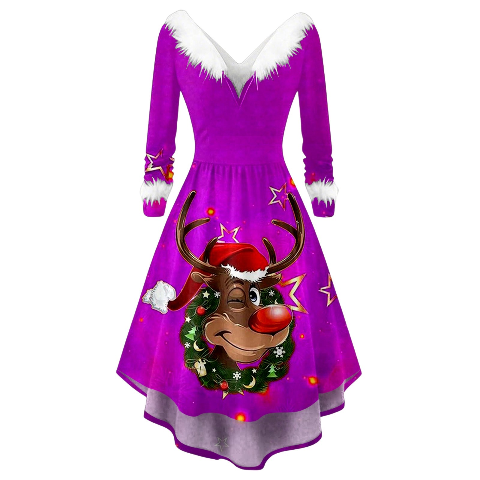 DHFJKG Christmas Dresses For Women Xmas Fuzzy Trim Deep V Neck Long — free download