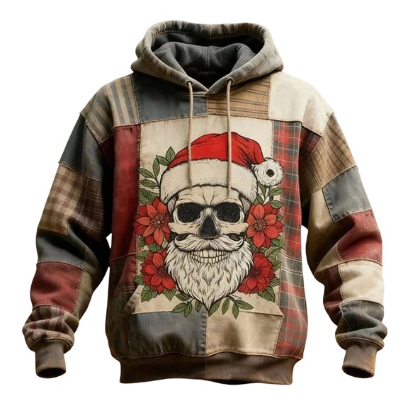DHFJKG Christmas Hoodies For Men Skull Printed Pullover Hooded Sweatshirt Long Sleeve Winter Fall Xmas Festive Cozy Jumper Tops