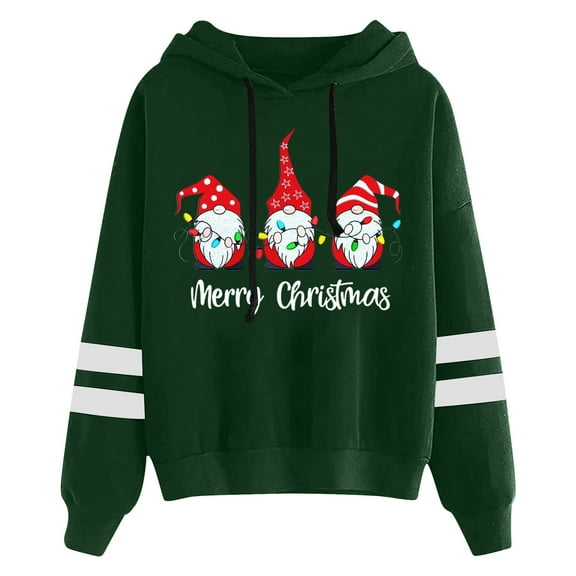DHFJKG Christmas Hoodies For Women Sweatshirts Santa Claus Print Long Sleeve Hooded With Drawstring Casual Pullover For Holiday Wear Comfort Tops